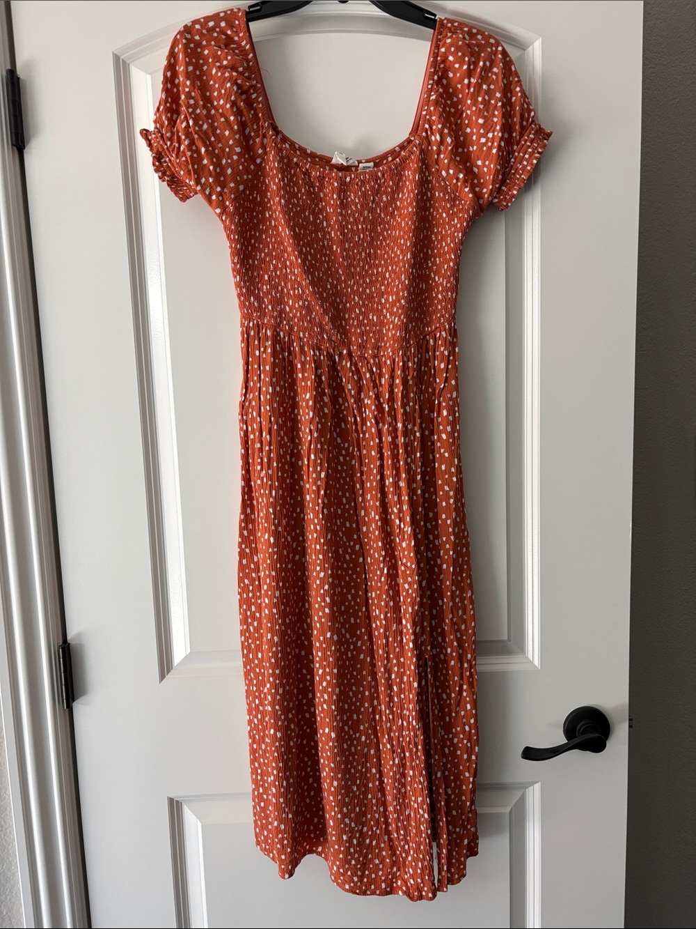 Roxy Rust Orange Midi Dress with White Dot Print